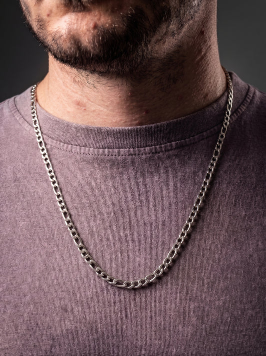 Collier homme en acier inoxydable, collier chaîne figaro, bijou homme, cadeau pour lui