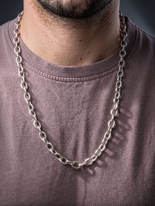Collier homme en acier inoxydable, collier chaîne trombone, bijou homme, cadeau pour lui