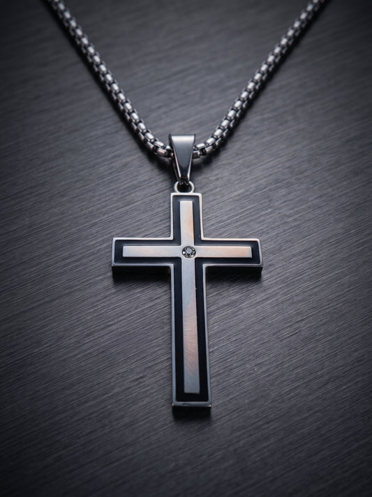 Collier pendante croix acier inoxydable argenté, collier chaîne chrétienne, homme, cadeau religieux