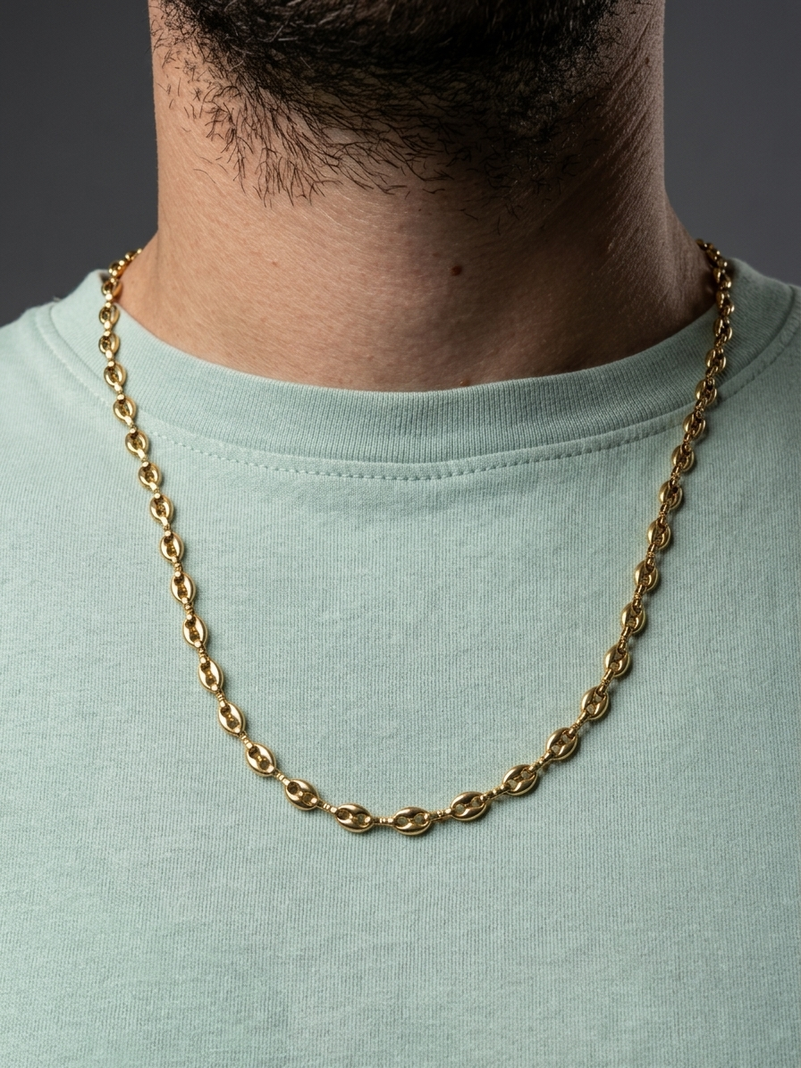 Collier homme acier inoxydable, collier chaîne graine de café, cadeau bijou homme