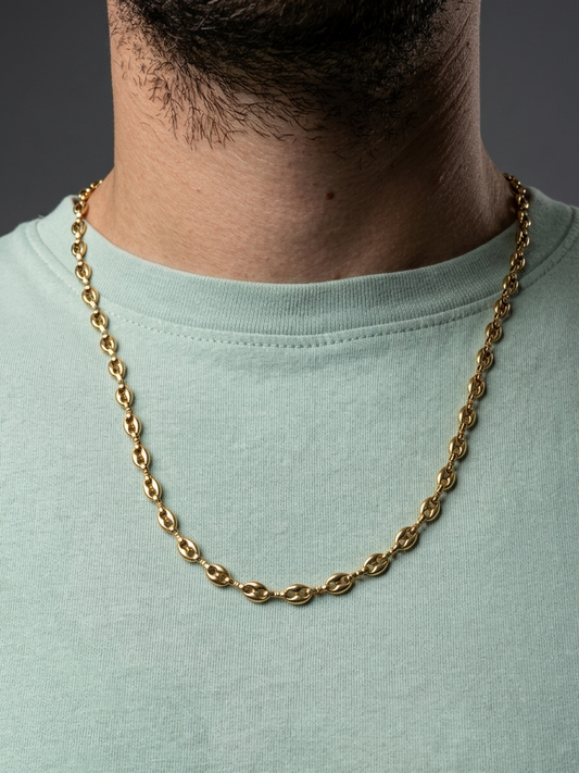 Collier homme acier inoxydable, collier chaîne graine de café, cadeau bijou homme