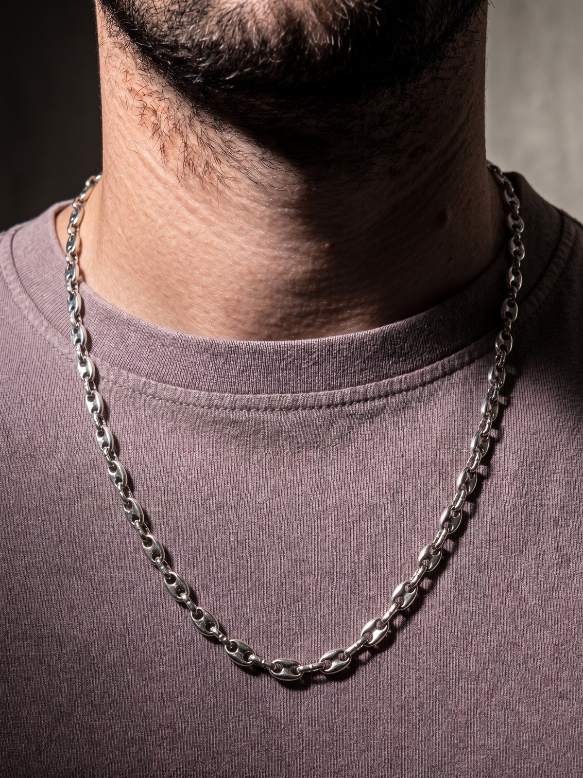 Collier homme acier inoxydable, collier chaîne graine de café, cadeau bijou homme