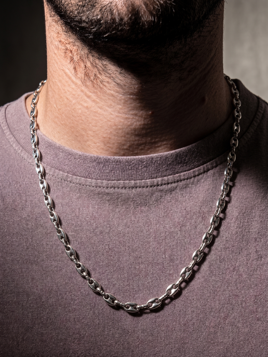 Collier homme acier inoxydable, collier chaîne graine de café, cadeau bijou homme