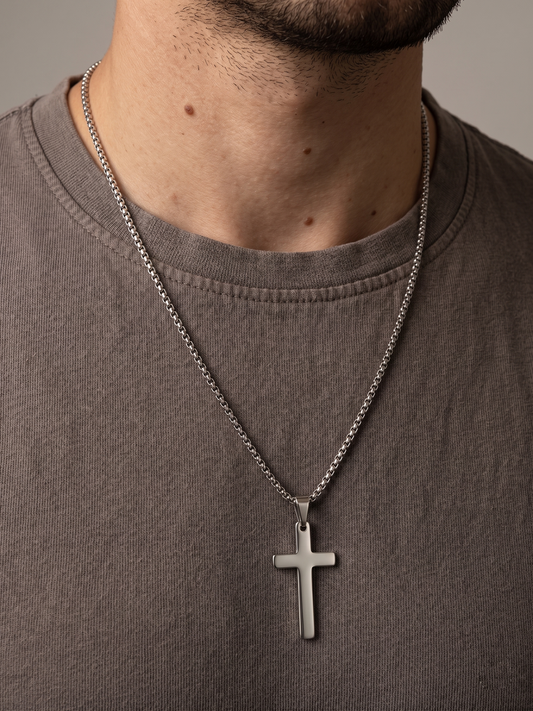 Collier pendante croix acier inoxydable, collier chaîne chrétienne, collier homme, cadeau religieux