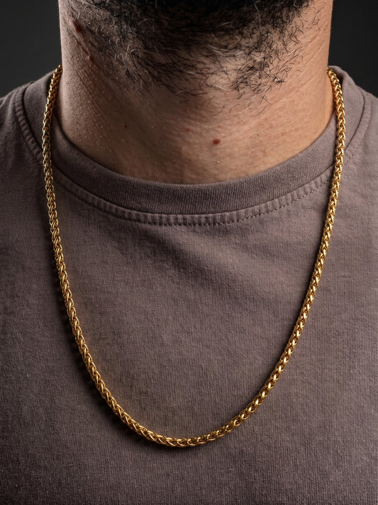 Collier en acier inoxydable doré, collier chaîne byzantine, bijou homme, cadeau pour lui