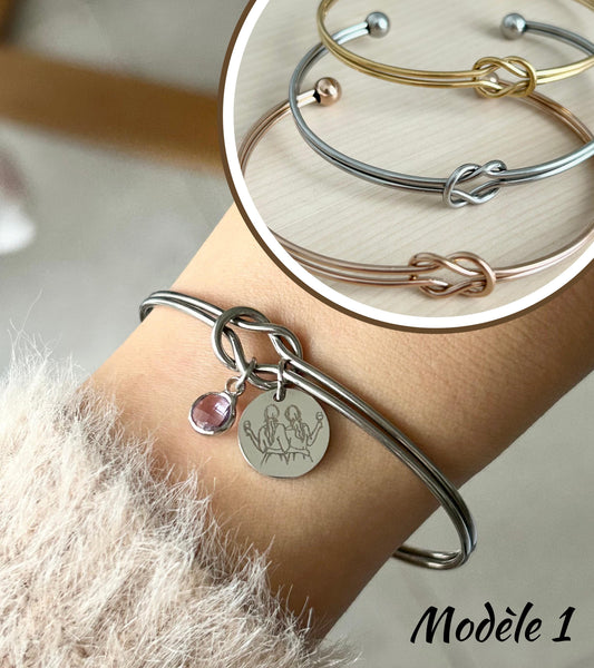 Bracelet jonc personnalisé en acier inoxydable, bracelet sœur de cœur, bracelet amitié, cadeau sœur, cadeau meullieure amie, fête des mères