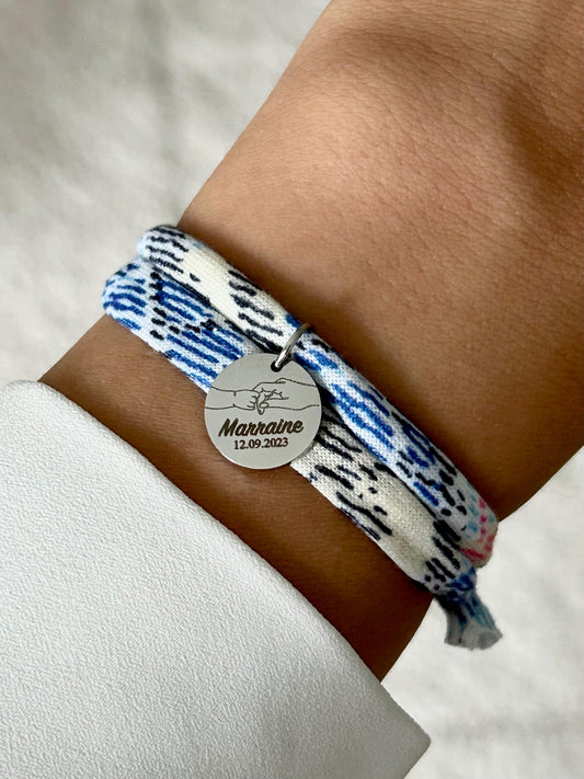Bracelet Personnalisé en cordon liberty, bracelet mariage, bracelet couple personnalisé, bracelet médaille à graver, cadeau fête des mères
