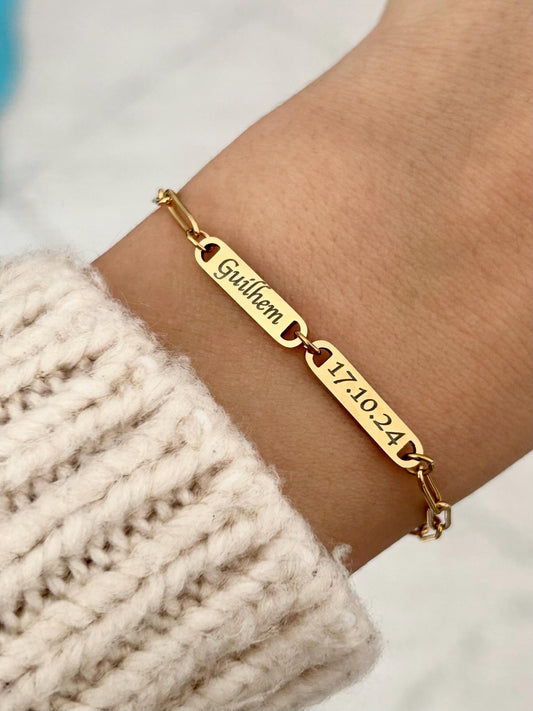 Bracelet personnalisé en acier inoxydable, bracelet barre avec prénoms gravés, bracelet chaîne trombone ajustable, cadeau fête des mères