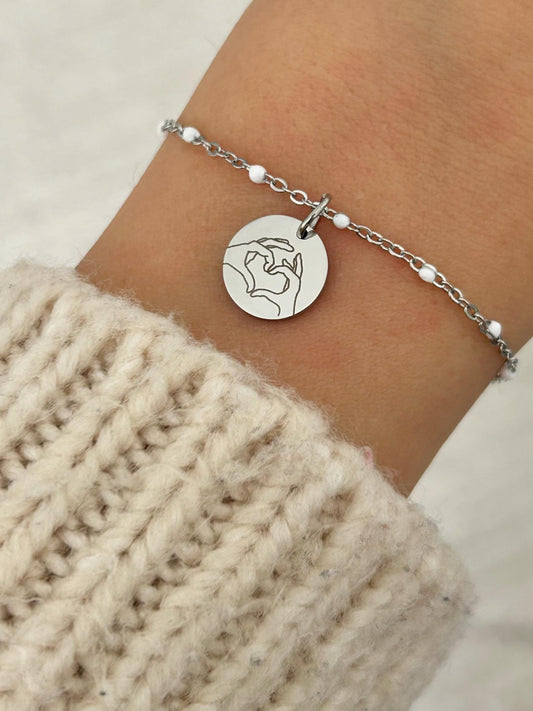 Bracelet femme personnalisé en acier inoxydable, bracelet sœur de cœur, bracelet breloque ronde, bracelet chaîne ajustable, cadeau sœur