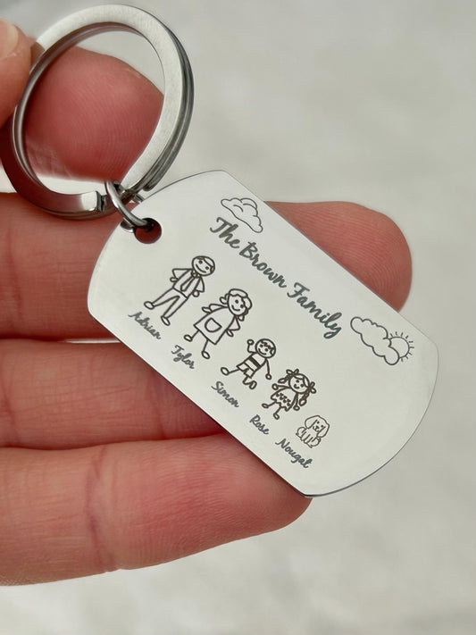 Porte-clés gravé personnalisé, porte-clés en acier inoxydable, porte clé personnalisé gravé famille, cadeau famille, cadeau fête des mères