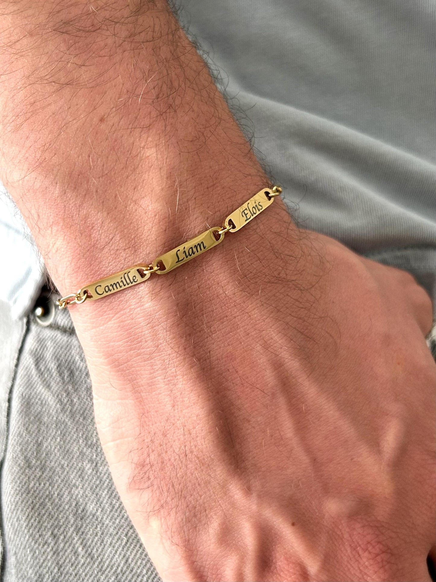 Bracelet Papa Personnalisé Prénoms Enfants, Bijou Homme Personnalisé, Gravure Noms, Cadeau Fête des Pères pour mari, papa, grand-père
