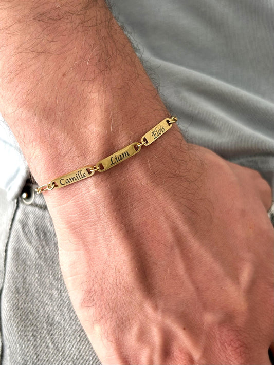Bracelet Papa Personnalisé Prénoms Enfants, Bijou Homme Personnalisé, Gravure Noms, Cadeau Fête des Pères pour mari, papa, grand-père