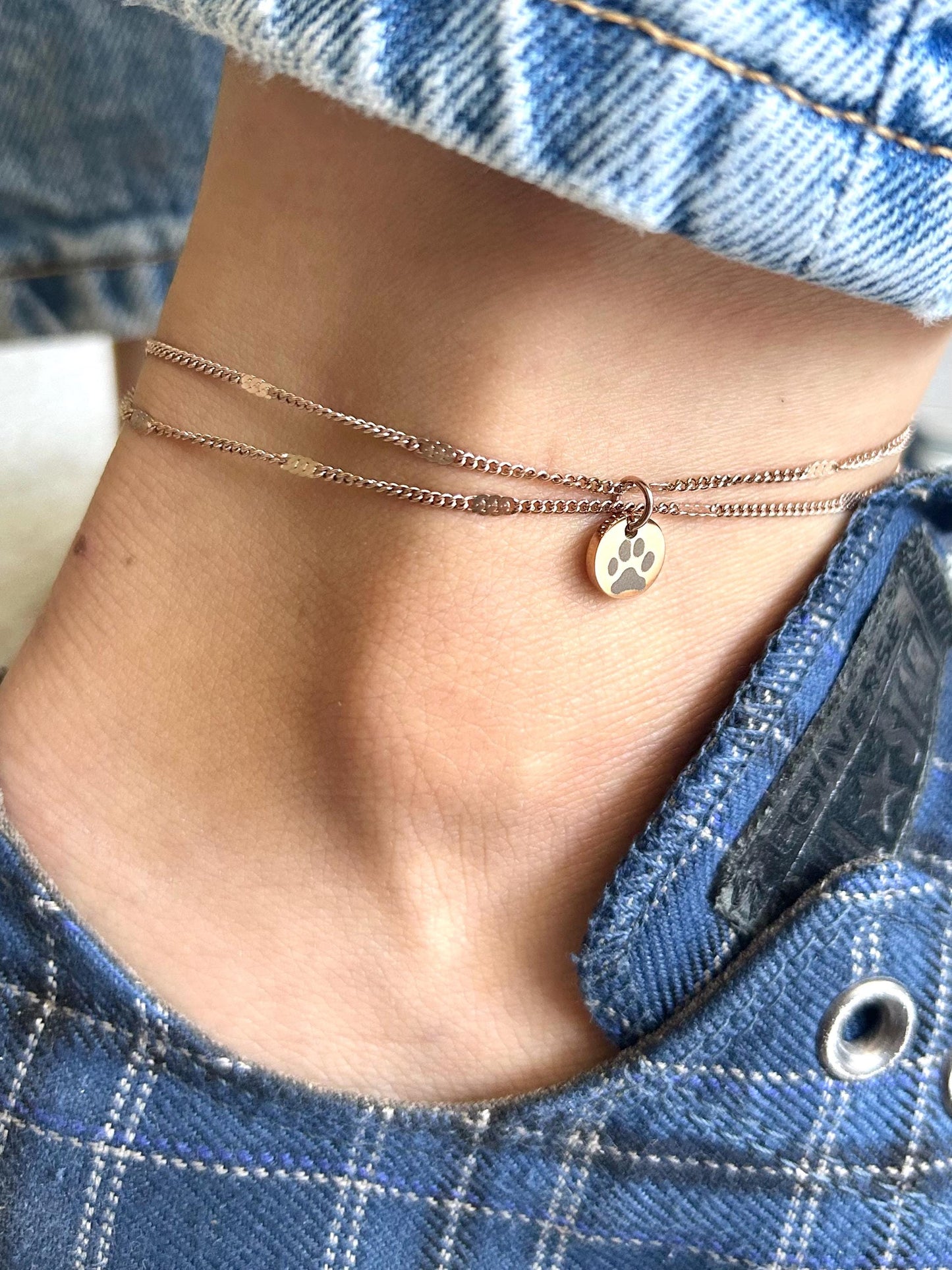 Bracelet de cheville personnalisé, bijoux d'été, bracelet de cheville initiales breloque,  chaîne double ajustable, cadeau personnalisé
