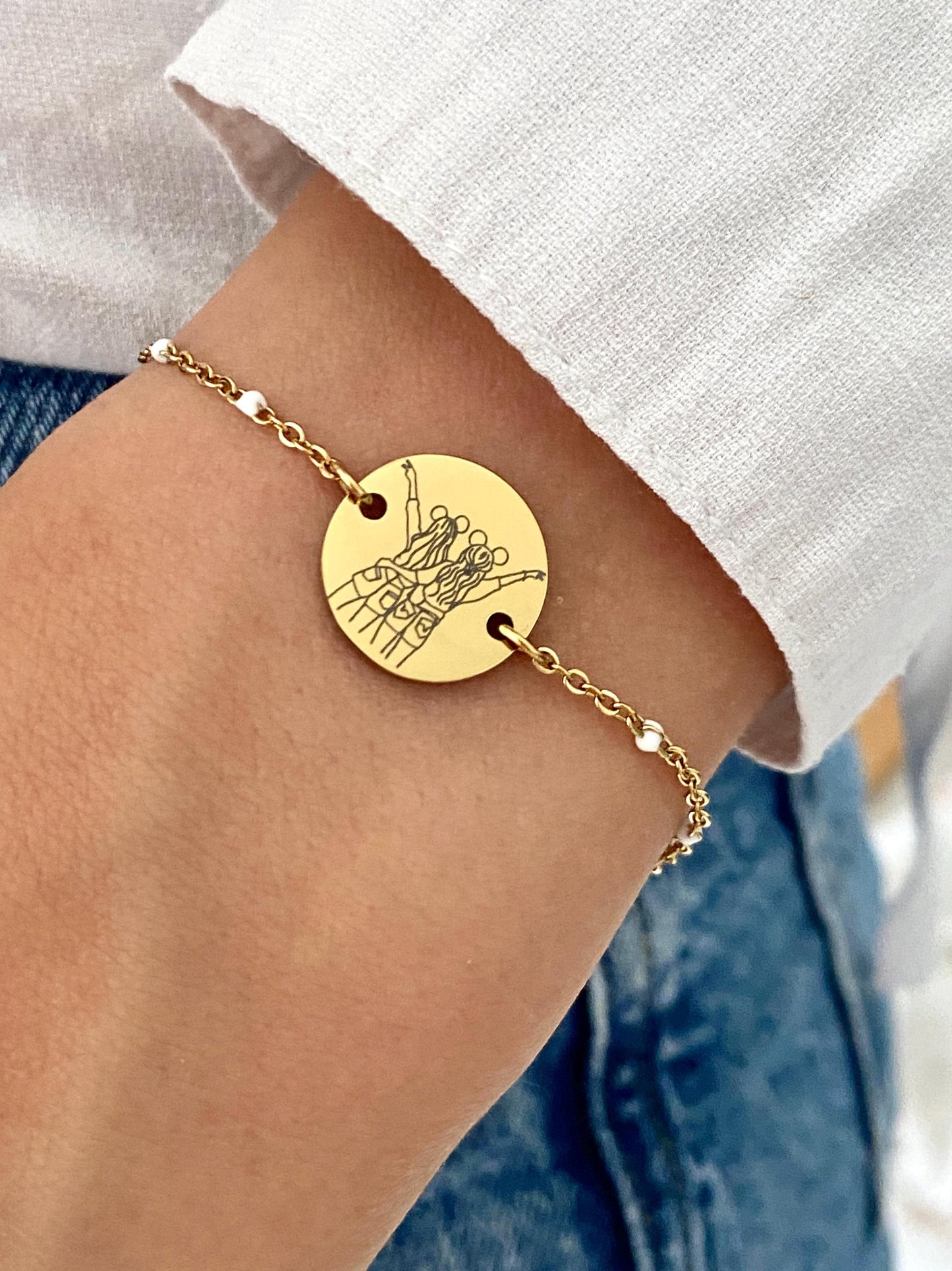 Bracelet femme personnalisé en acier inoxydable, bracelet sœur de cœur, bracelet breloque ronde, bracelet chaîne ajustable, cadeau amitié
