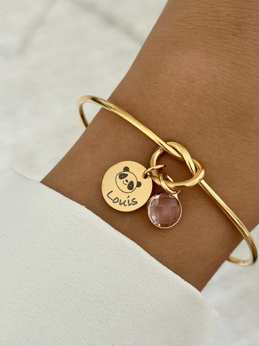 Bracelet jonc avec pierre de naissance,  bracelet enfant prénom personnalisé, bracelet doudou, bracelet animal à graver, cadeau naissance