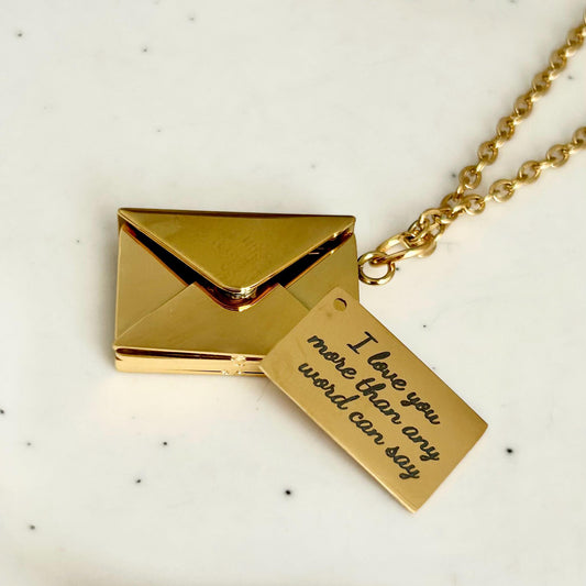 Collier enveloppe personnalisé, collier lettre d'amour, collier couple gravure en acier inoxydable, collier message secret personnalisé