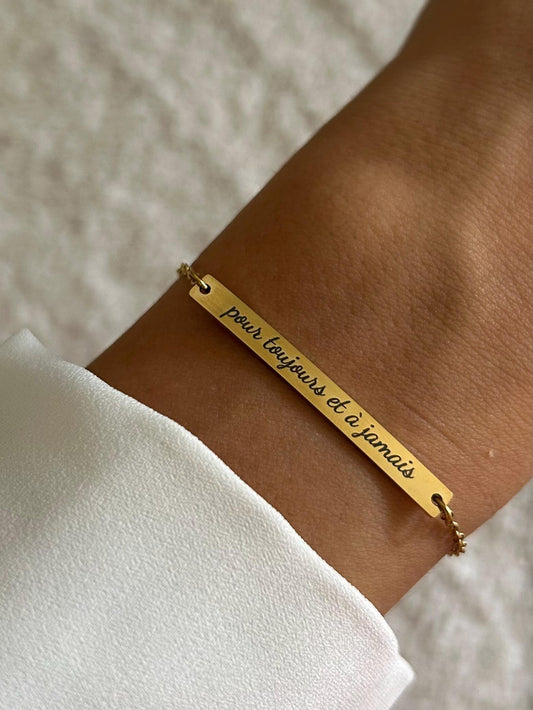 Bracelet personnalisé acier inoxydable, Bracelet prénom, argent, plaqué or ou or rose, bracelet barre gravée, cadeau fête des mères