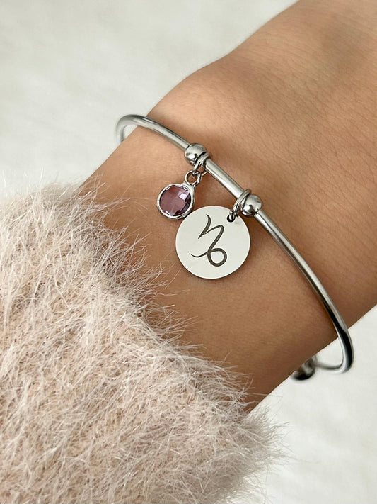 Bracelet jonc zodiaque pierre de naissance, bracelet jonc personnalisé, bracelet astrologique, bracelet minimaliste, cadeau fête des mères