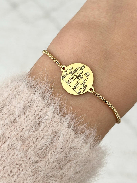Bracelet jonc personnalisé acier inoxydable, bracelet famille, bracelet médaille gravée personnalisée, cadeau parents, cadeau fête des mères