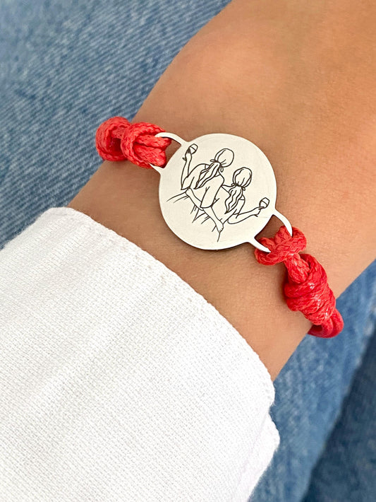 Bracelet Cordon Personnalisé Médaillon Acier Inoxydable, Bracelet Ajustable, Gravure au Choix, sœur de cœur, Cadeau Maman, Bijou Minimaliste