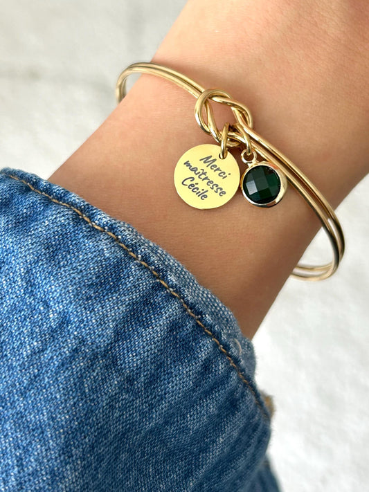 Bracelet maîtresse personnalisé, bracelet jonc avec pierre de naissance, cadeau meilleure maîtresse, bijou minimaliste, cadeau nounou