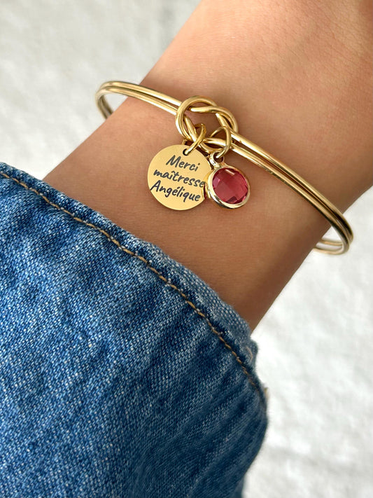 Bracelet maîtresse personnalisé, bracelet jonc avec pierre de naissance, cadeau meilleure maîtresse, bijou minimaliste, cadeau nounou