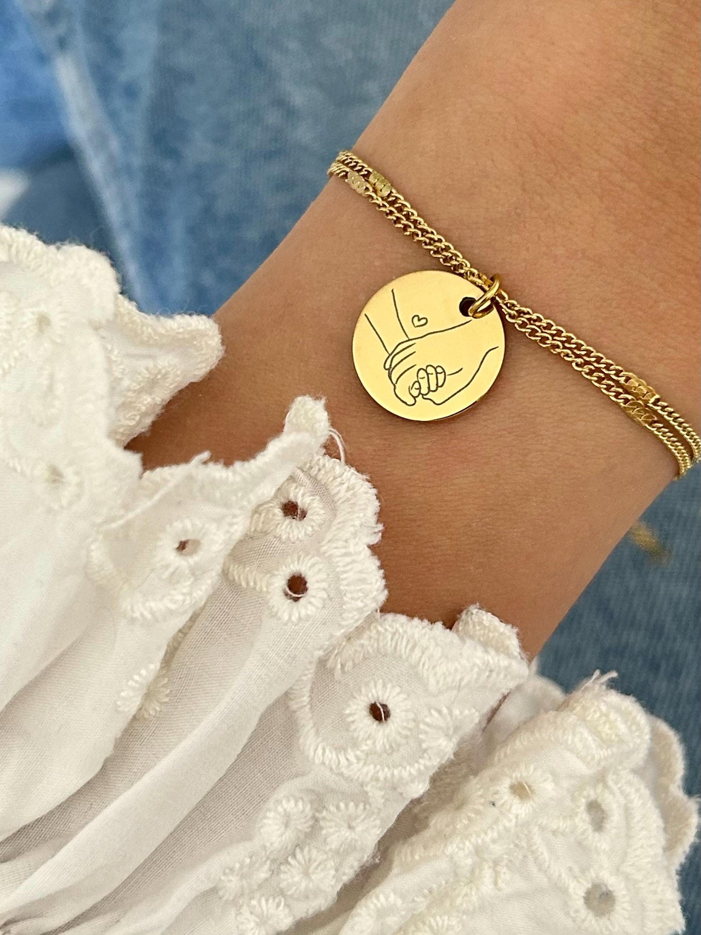 Bracelet Maman Personnalisé, Bijou Maman Personnalisé, Breloque Gravée, Bracelet Double Chaîne Ajustable, Cadeau Fête des Mères