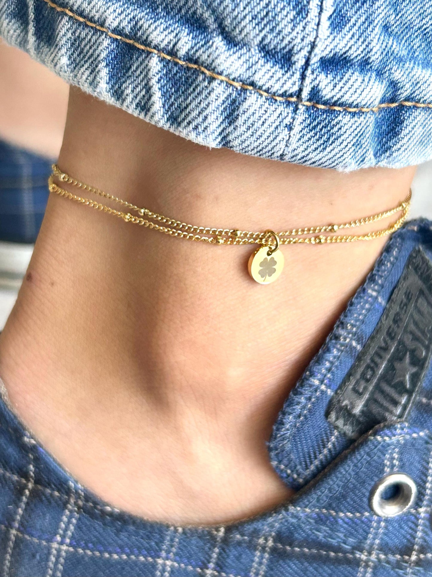 Bracelet de cheville personnalisé, bijoux d'été, bracelet de cheville initiales breloque,  chaîne double ajustable, cadeau personnalisé