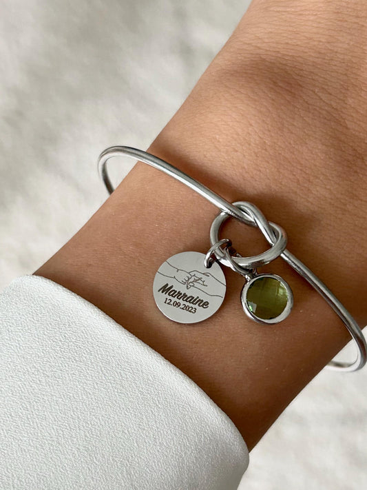 Bracelet jonc marraine avec pierre de naissance,  bracelet marraine personnalisé, bracelet maman, cadeau marraine, cadeau fête des mères