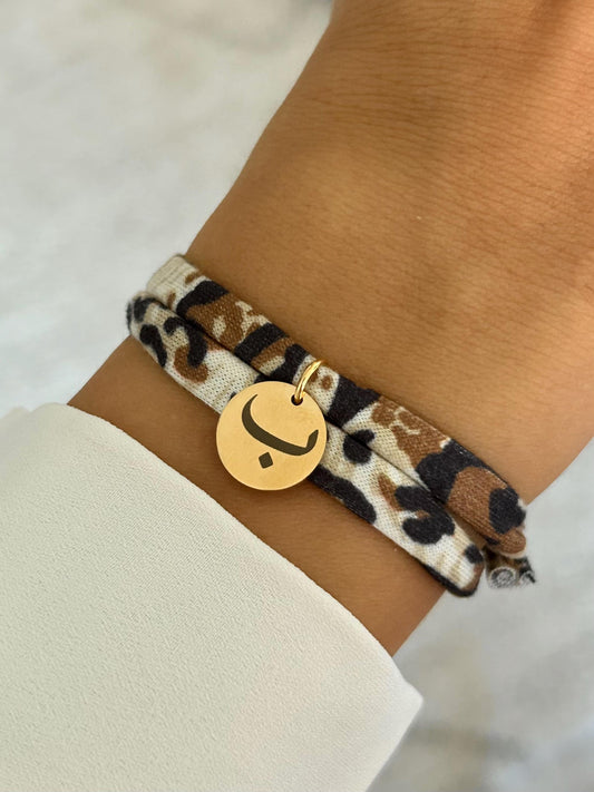 Bracelet personnalisé en cordon liberty, bracelet personnalisé lettres arabes, bracelet lettre initiale, médaille à graver, fête des mères