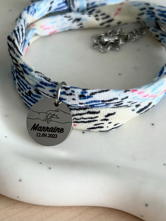 Bracelet Personnalisé en cordon liberty, bracelet mariage, bracelet couple personnalisé, bracelet médaille à graver, cadeau fête des mères