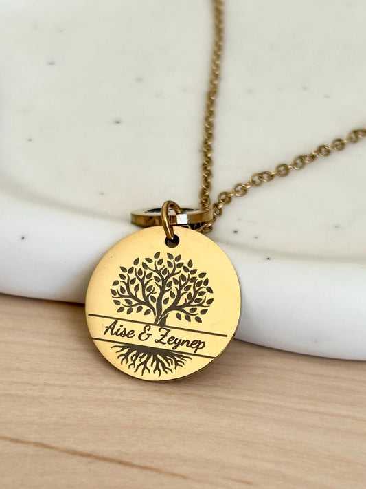 Collier Personnalisé arbre de vie, collier personnalisé acier inoxydable, bijou gravé prénoms enfants famille, idée cadeau fête des mères