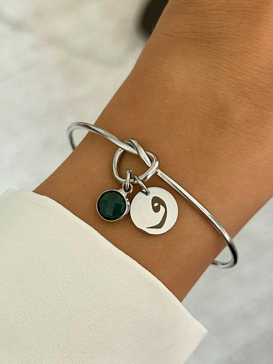 Bracelet jonc personnalisé en acier inoxydable, bracelet lettre arabe, bracelet personnalisé alphabet arabe, cadeau fête des mères