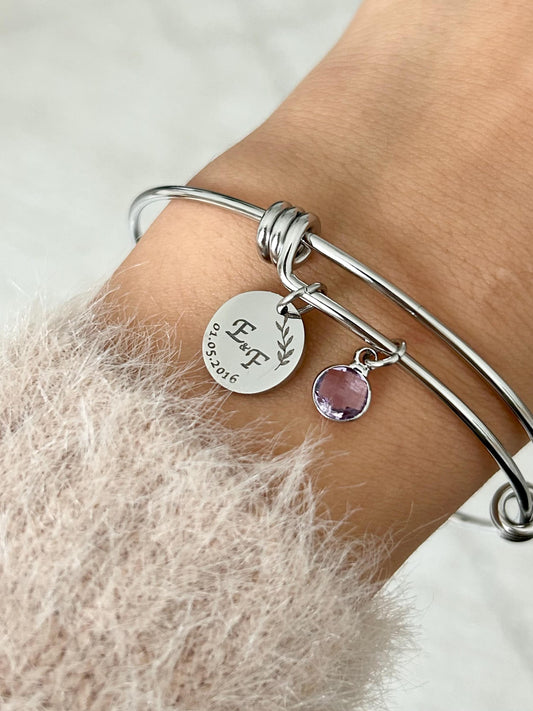 Bracelet jonc personnalisé en acier inoxydable, bracelet mariage, bijou parent, bracelet couple personnalisé, cadeau fête des mères